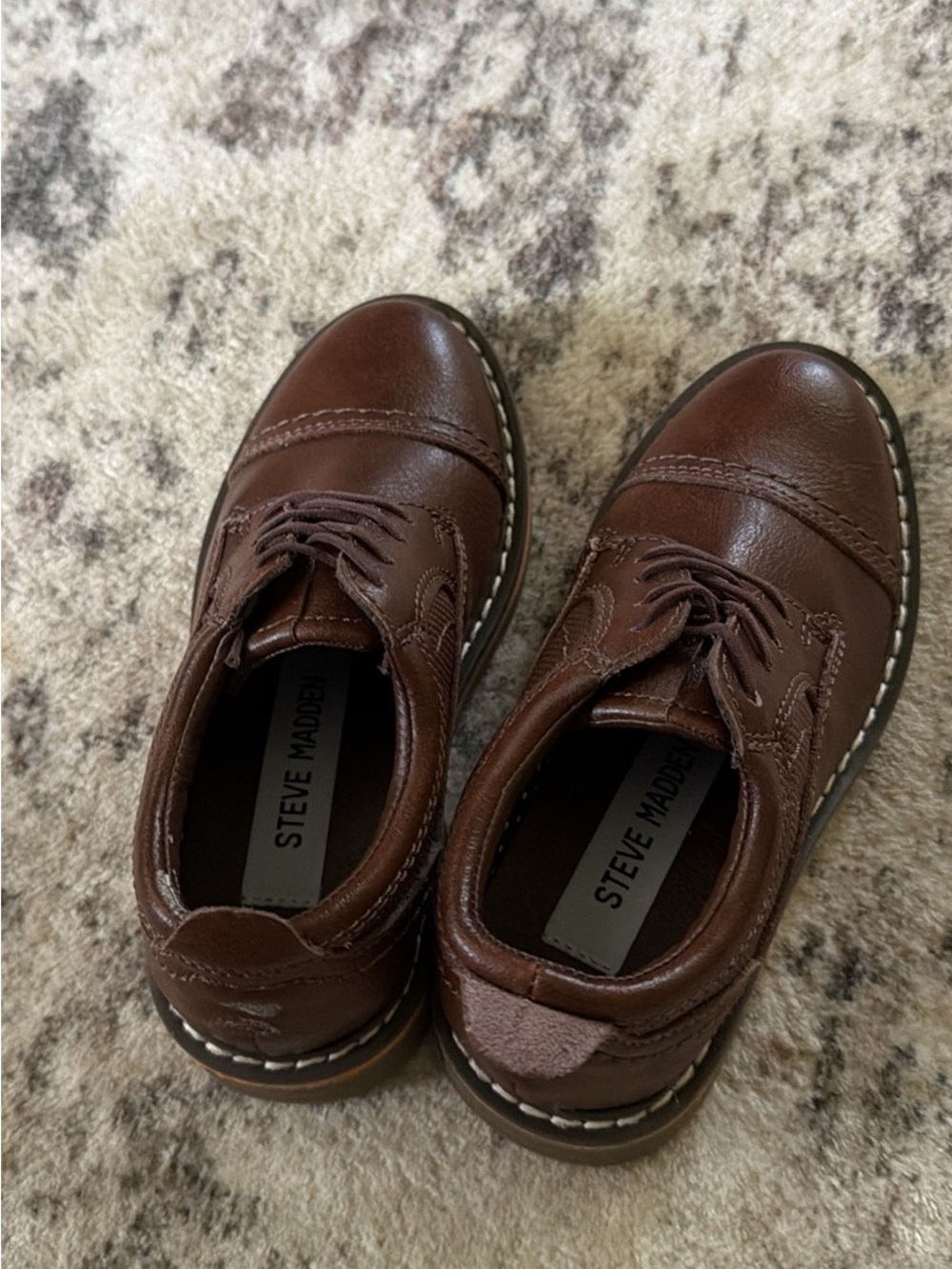 Steve Madden boys Dark Brown Leather Derby Oxfords